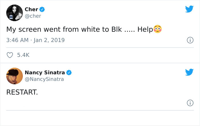 Cher Accidentally Turning On Night Mode And Nancy Sinatra Telling Her To Restart...amazing