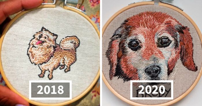 I Made My First Pet Embroidery Of Our Family Dog Who Passed Away For My Mom In 2018, Now I Make Them Professionally