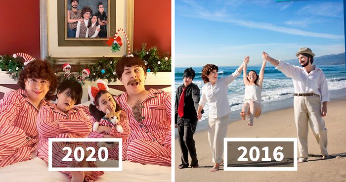 I Photoshopped Myself Into 4 Pretend Family Members To Send Awkward Holiday Cards To My Actual Family