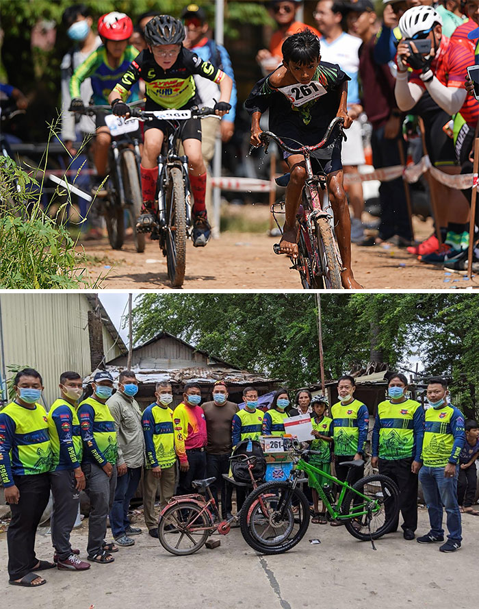 Cambodia Teen Who Joined The Race With An Old Bike Without Any Gears Even Without Shoes Now Get His New Bike By The Racing Community