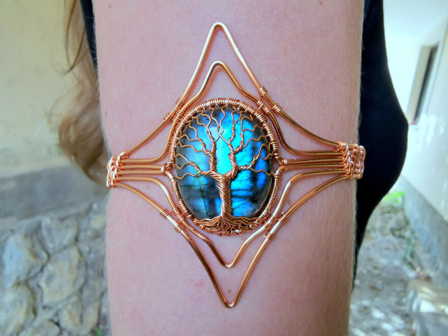 This Is A Leaf Armlet I Made With Just Wire And A Labradorite Gemstone