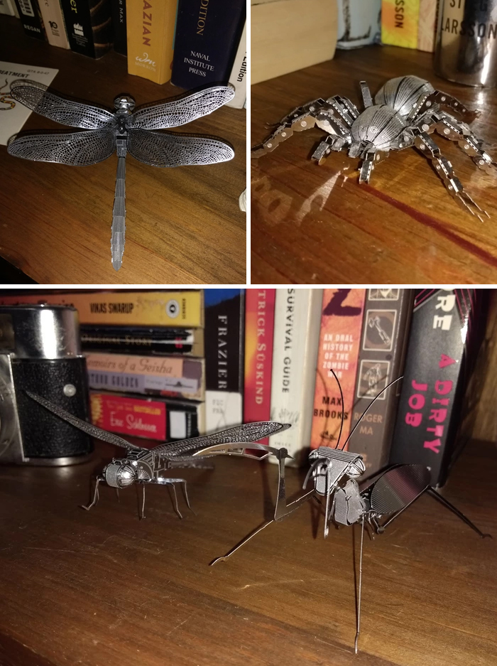 Various metal animals on desk 