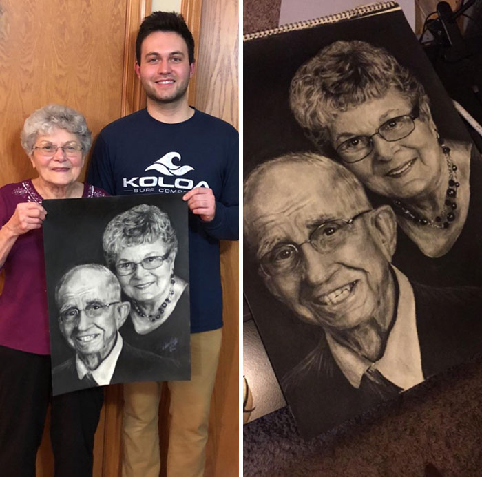 I Made This Charcoal Portrait Drawing For My Grandma. My Grandpa Unexpectedly Passed Away In November So I Wanted To Surprise Her For Christmas
