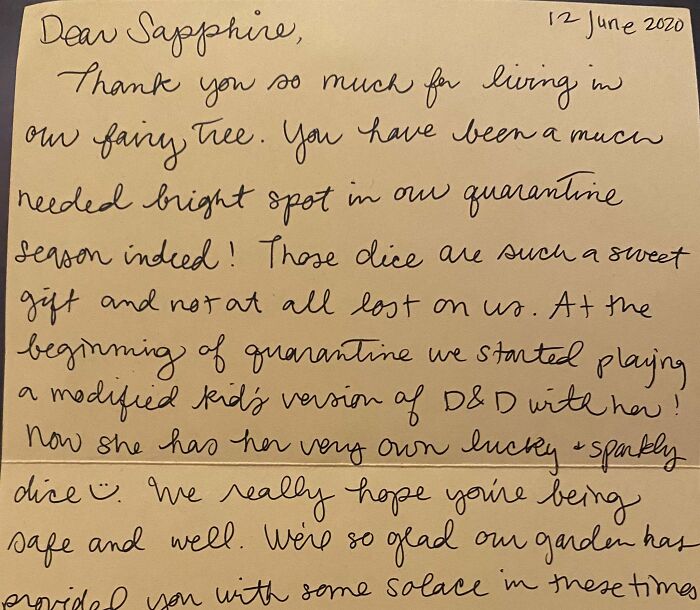 4-Year-Old Feels Lonely In Quarantine, Sets Up A Fairy Garden, Her Neighbor Notices And Pretends To Be A Fairy Named Sapphire For 9 Months