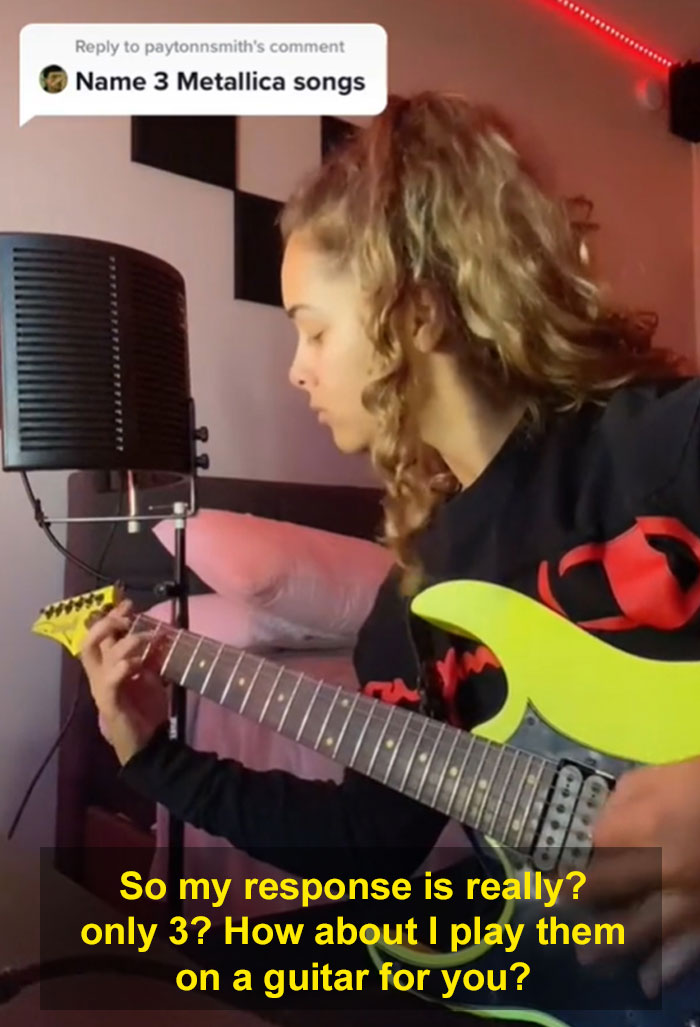 People Mock TikToker For Wearing A Metallica Shirt, Ask Her To "Name 3 Songs" - She Picks Up A Guitar Instead