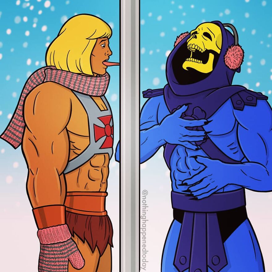 Artist Shows In 21 Images That Outside The 'Movie Set', He-Man And The Villain Skeletor Are True Friends