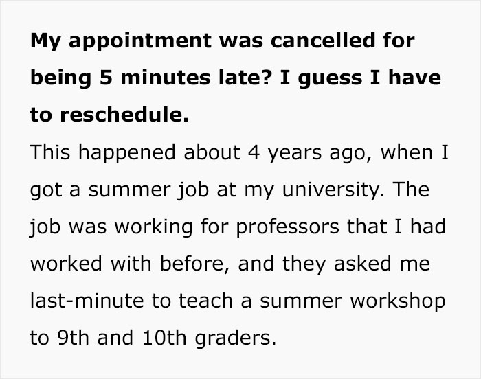 Person's Appointment Gets Canceled Because They Were 5 Minutes Late, But They 'Trick' The System And Get In Anyway Person's Appointment Gets Canceled Because They Were 5 Minutes Late, But They 'Trick' The System And Get In Anyway