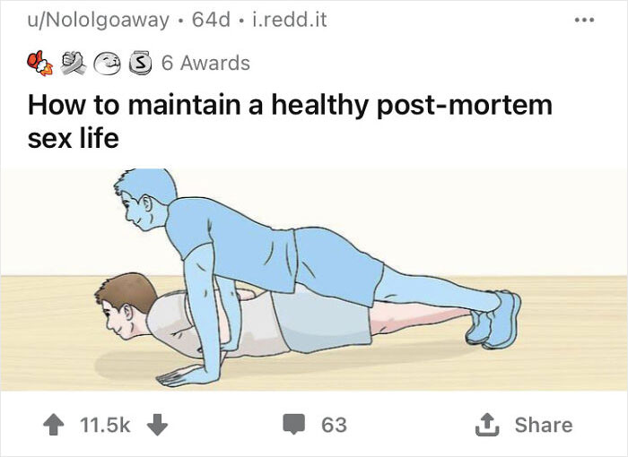 WikiHow image out of context with funny dark caption about post-mortem relationships.