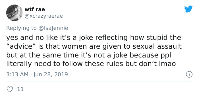 “How To Avoid Sexual Assault”: This Twitter Thread Brilliantly Trolls The 'Advice' Women Are Usually Given “How To Avoid Sexual Assault”: This Twitter Thread Brilliantly Trolls The 'Advice' Women Are Usually Given