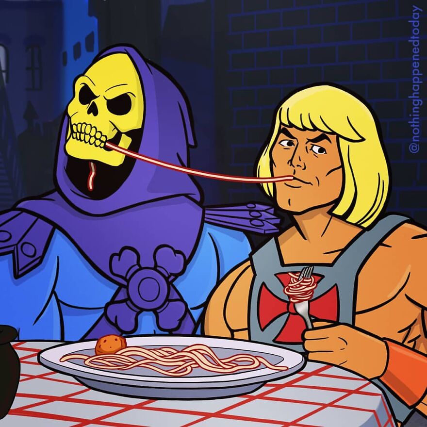 Artist Shows In 21 Images That Outside The 'Movie Set', He-Man And The Villain Skeletor Are True Friends
