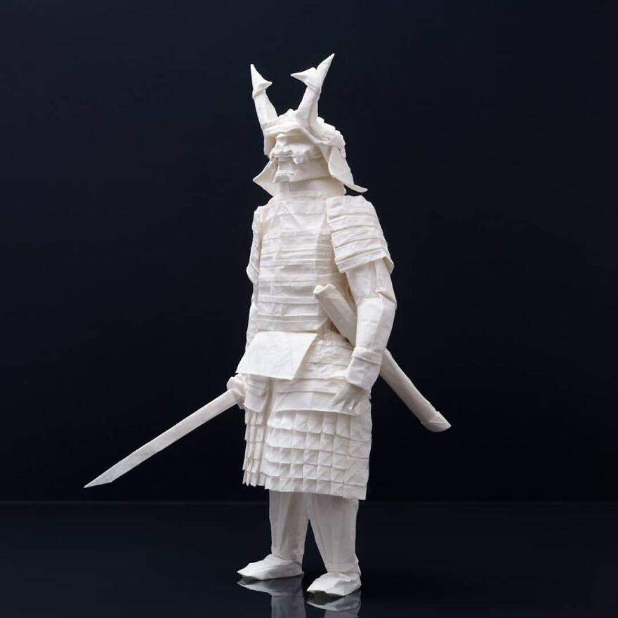 Artist Spent 3 Months Planning A Warrior Samurai That He Folded From A Single Sheet Of Paper (19 Pics)