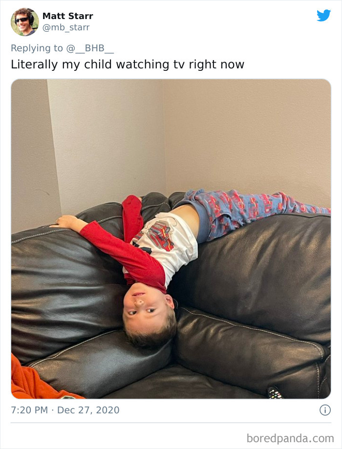 Keeping His Back Stretched. What A Healthy TV Watcher