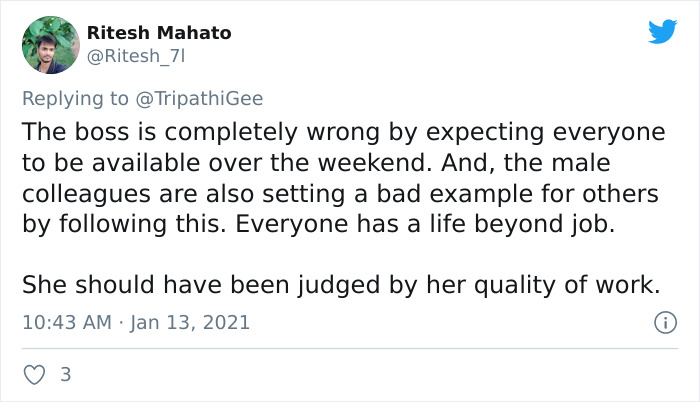 Boss Complains About Female Employee Not Being Available To Work 24/7 Like Her Male Colleagues, Receives A Reality Check