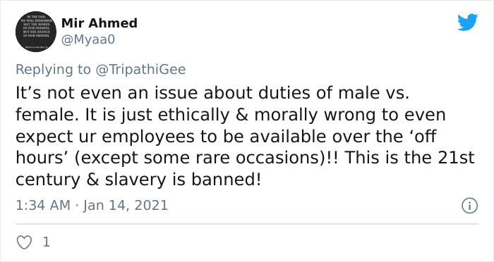 Boss Complains About Female Employee Not Being Available To Work 24/7 Like Her Male Colleagues, Receives A Reality Check Boss Complains About Female Employee Not Being Available To Work 24/7 Like Her Male Colleagues, Receives A Reality Check