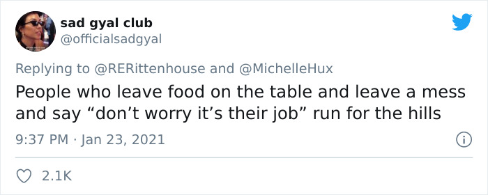 officialsadgyal tweets about people who leave food on the table as red flag in relationship