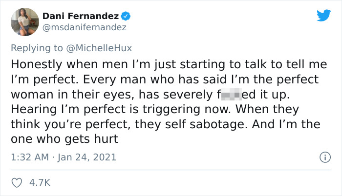 msdanifernandez tweets about saying perfect for her as red flag in relationship