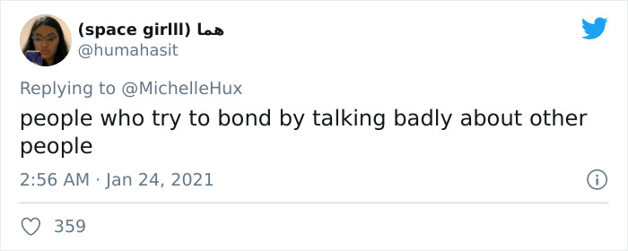 humahasit tweets about people who try to bond by talking badly about other people
