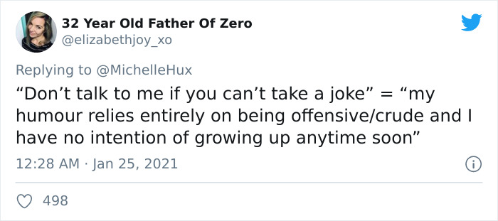 elizabethjoy_xo tweets about humour and jokes as red flag in relationship