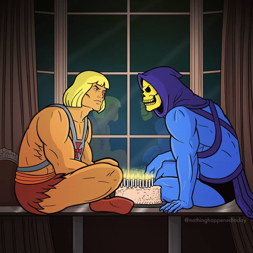 Artist Shows In 21 Images That Outside The 'Movie Set', He-Man And The Villain Skeletor Are True Friends
