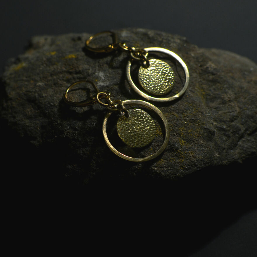 Brass Earrings With Rough Pieces