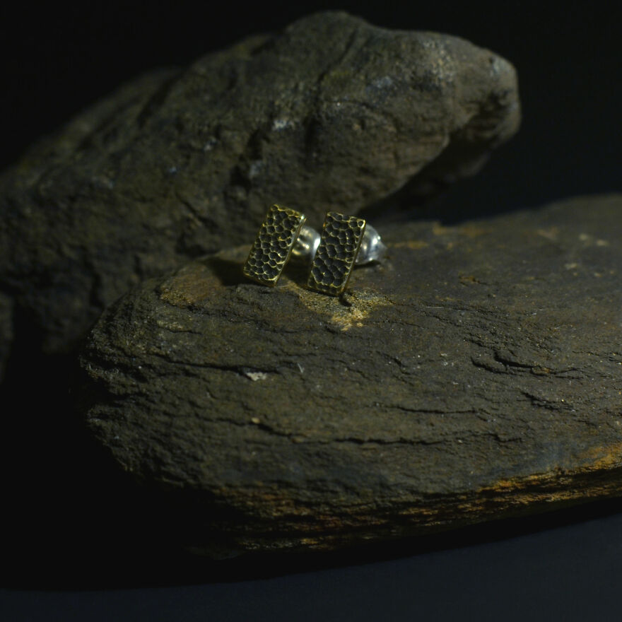 Small Rough Brass Earrings With Silver Pins