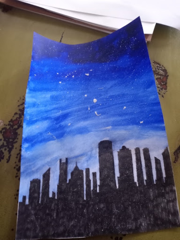 This Is A Painting I Did, (I Drew The City Silhouette And Painted The Sky).
