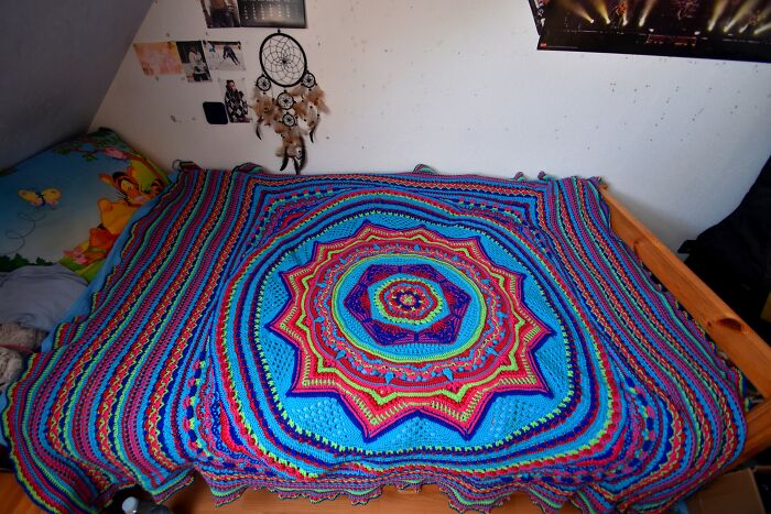My First Crochet Project That Wasn't A Shawl Or Beanie(I'm Self Thought). Around 7.5km Of Yarn And Measuring 160x200cm. It's Called Sacred Space