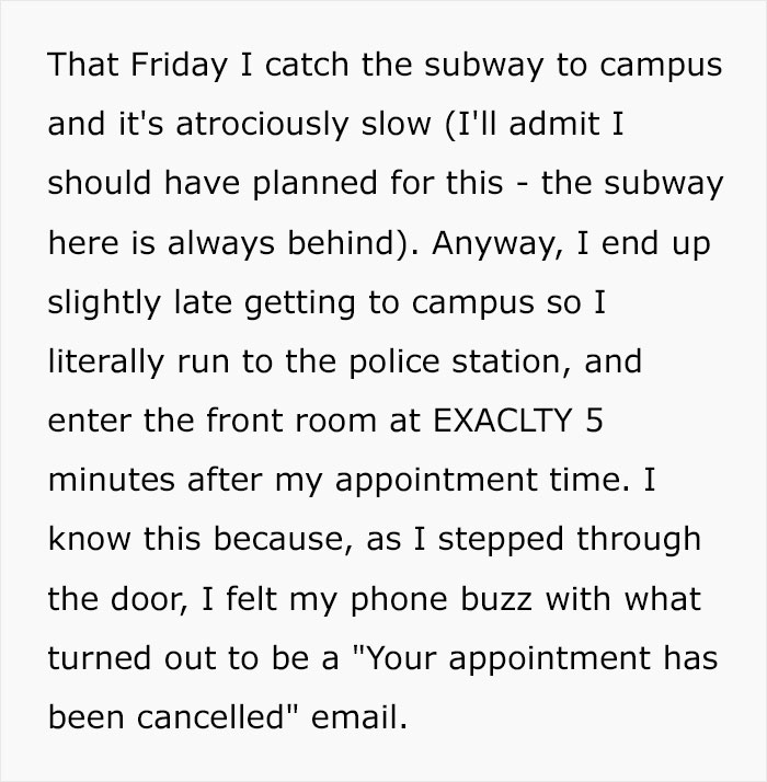 Person's Appointment Gets Canceled Because They Were 5 Minutes Late, But They 'Trick' The System And Get In Anyway
