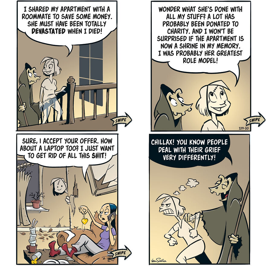 Artist Creates Funny Comics About A Girl's Afterlife