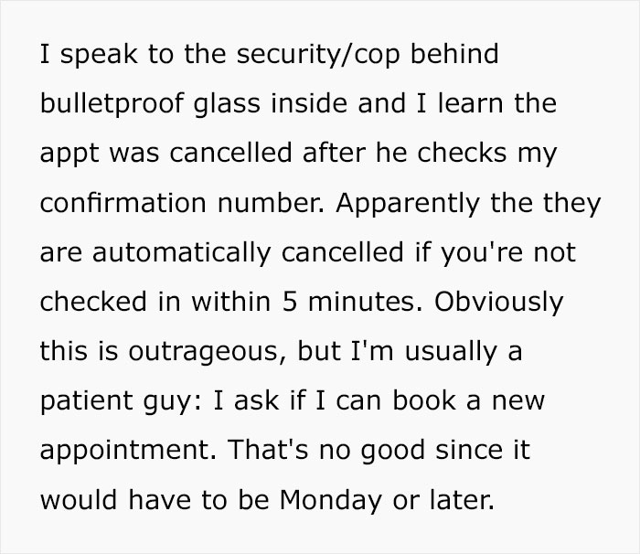 Person's Appointment Gets Canceled Because They Were 5 Minutes Late, But They 'Trick' The System And Get In Anyway