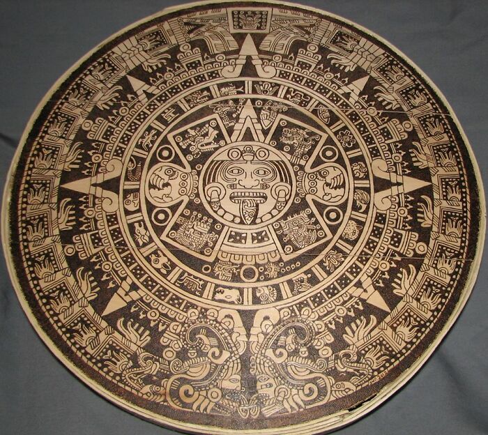 Mayan Calendar I Wood-Burned On A 15 Inch Cheese Box Lid