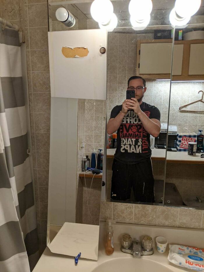 My Vanity Mirror Fell In My Bathroom. It Was Saved From Shattering By My Toothbrush