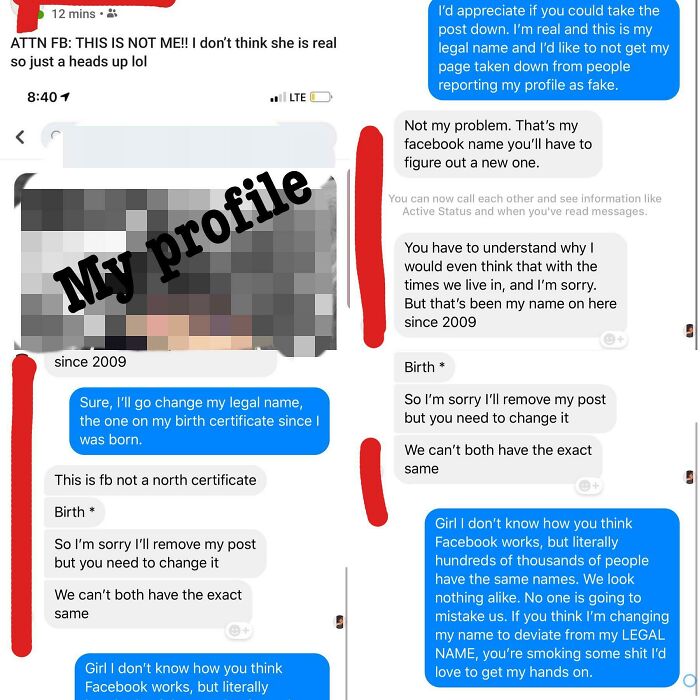 Girl Decides We Aren’t Allowed To Have The Same Names On Facebook, Reports Me