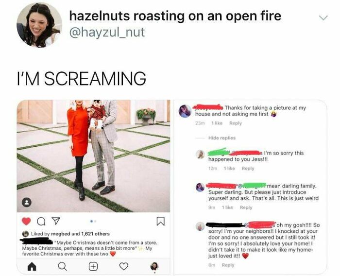 Caught Taking Christmas Pics In Front Of Her Neighbors House