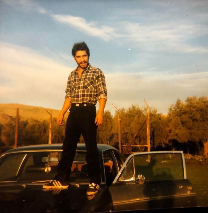 My Dad In The Mid 80’s After Finally Saving Enough Money For His First Car. He Worked In The Fields Of California Picking Fruit