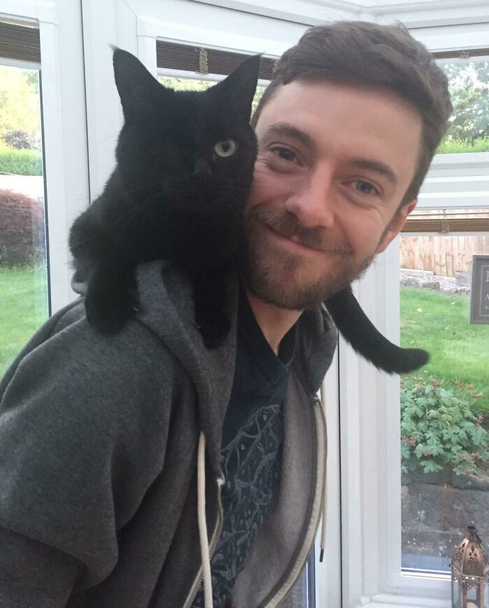 Here’s My Toothless One-Eyed Shoulder Cat