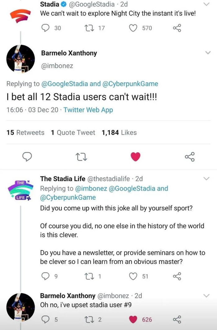 "Oh No, I've Upset Stadia User #9"