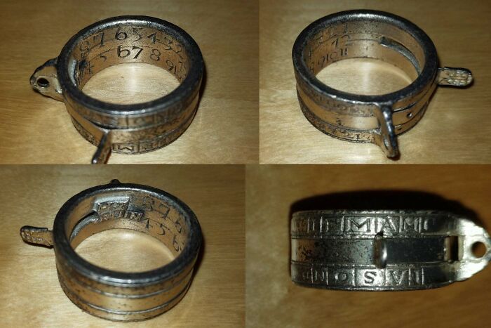 Metallic Ring With Central Slider And Numbers Engraved. Details In Comments