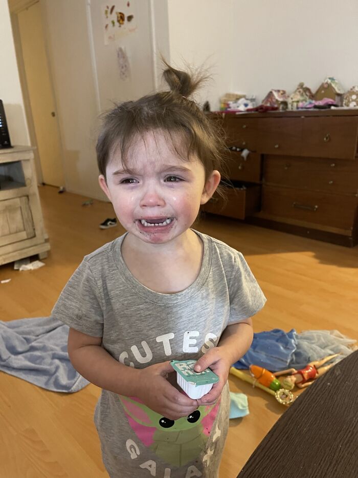 My Daughter Is Mad Because I Won’t Open The Ranch Cup For Her. She Doesn’t Like Ranch Whatsoever