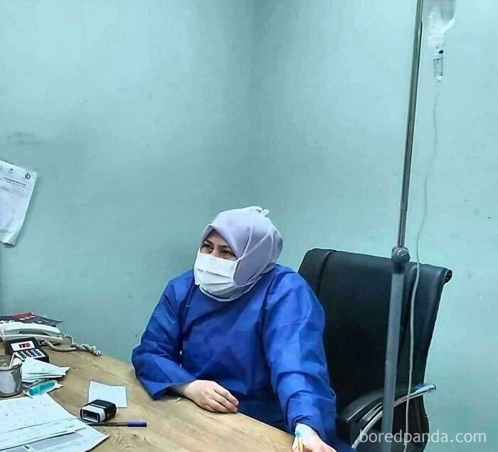 Hats Off To Iranian Doctor Shirin Rouhani Who Passed Away Due To Coronavirus. Due To Lack Of Medical Staff , She Kept Treating Cornaviris Patients Till Her Last Breath. Look Closely , She Herself Is On The Iv While Treating Patients. U Would Be Remembered Shirin ! Rest In Peace