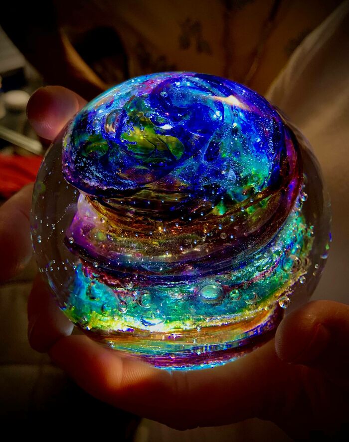 My Dog Diesel Passed Away Last Month. I Had Him Cremated And His Ashes Spun In This Orb