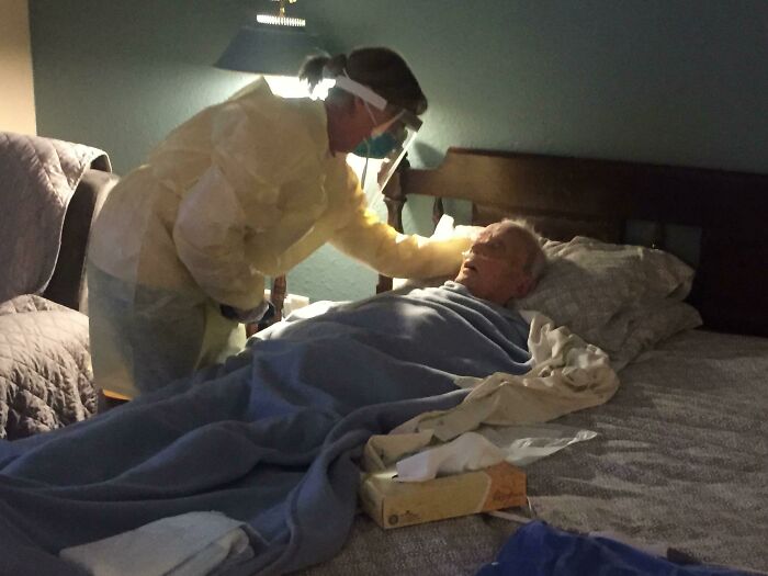 I Don’t Know If Angels Exist, But If They Do My Mom Is One. My Mom Taking Care Of Her Dad As He Loses The Fight Against Covid