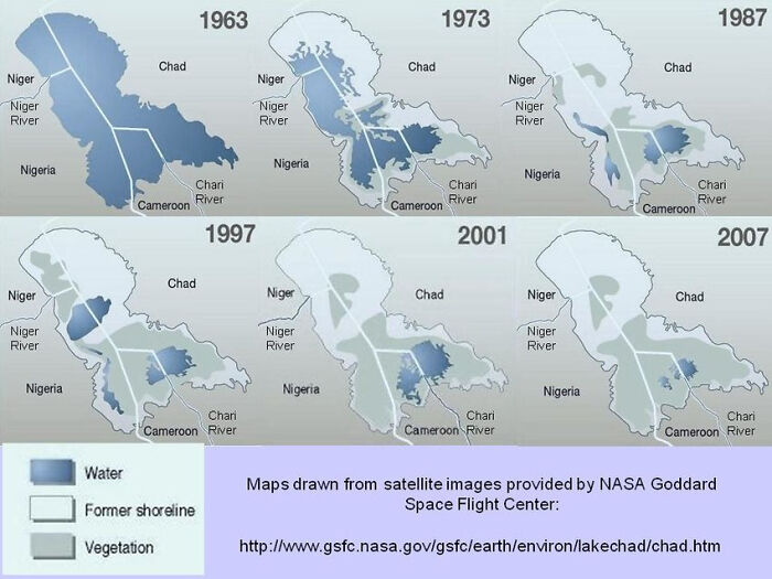 Disastrous Shrinking Of Lake Chad, North Africa, From 1963 To 2007 Due To Climate Change And Increasing Desertification