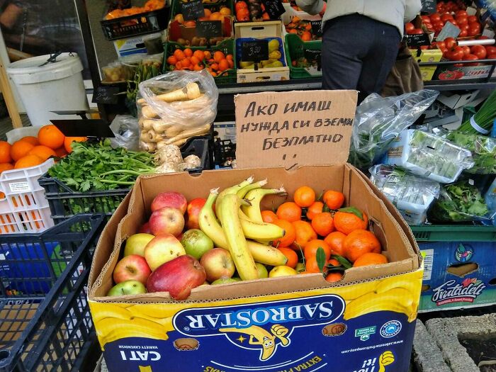 In A Bulgarian Food Store, Sign Says "Take For Free If You Need It"