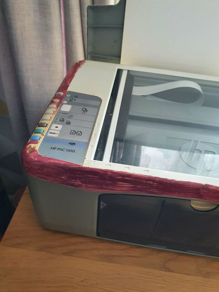 My Mom "Didn't Like The Yellowed Colour" So She Decided To Put Nail Polish On The Printer Despite My Objections