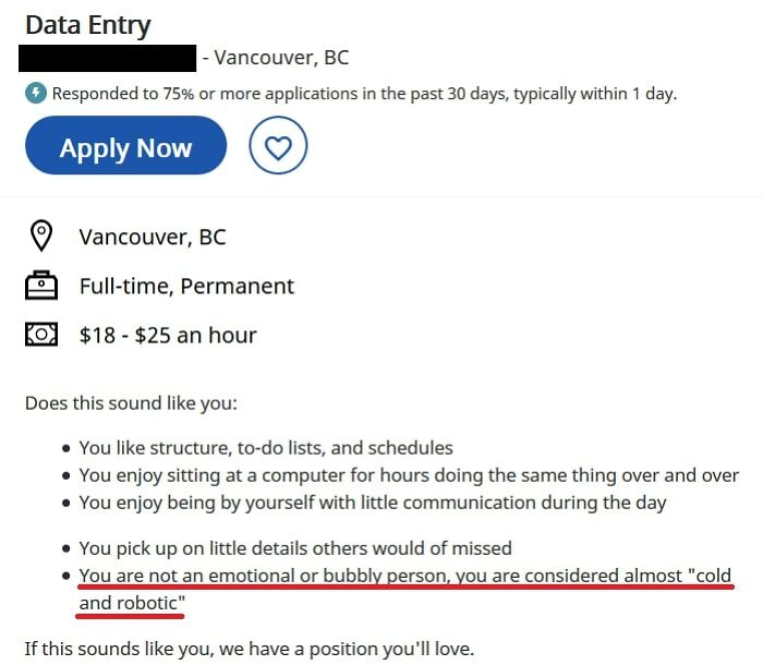 Looking For 'Cold And Robotic' Person