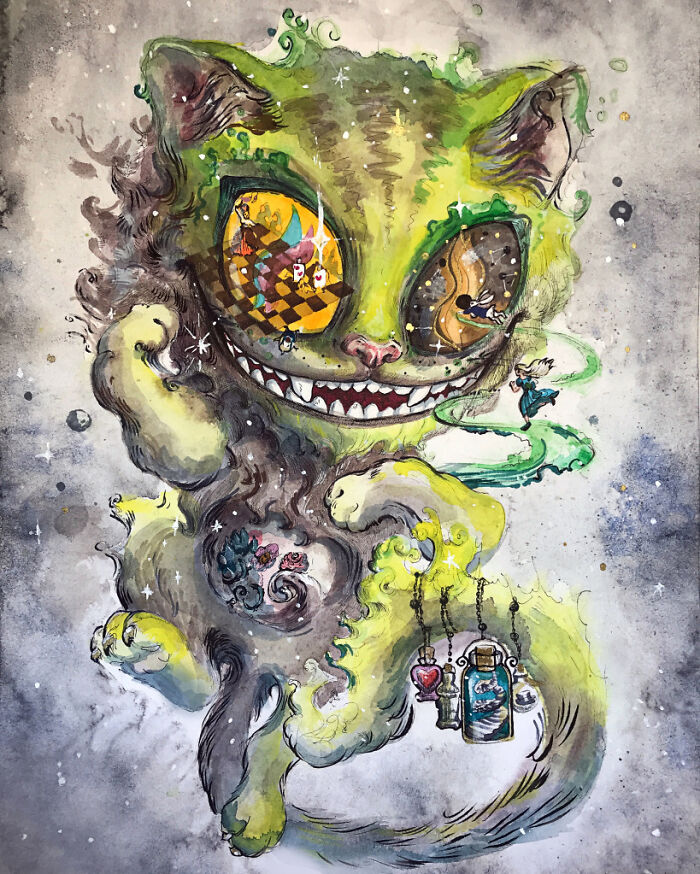 Watercolor Painting "Cheshire Cat" .