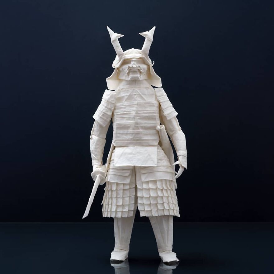 Artist Spent 3 Months Planning A Warrior Samurai That He Folded From A Single Sheet Of Paper (19 Pics)