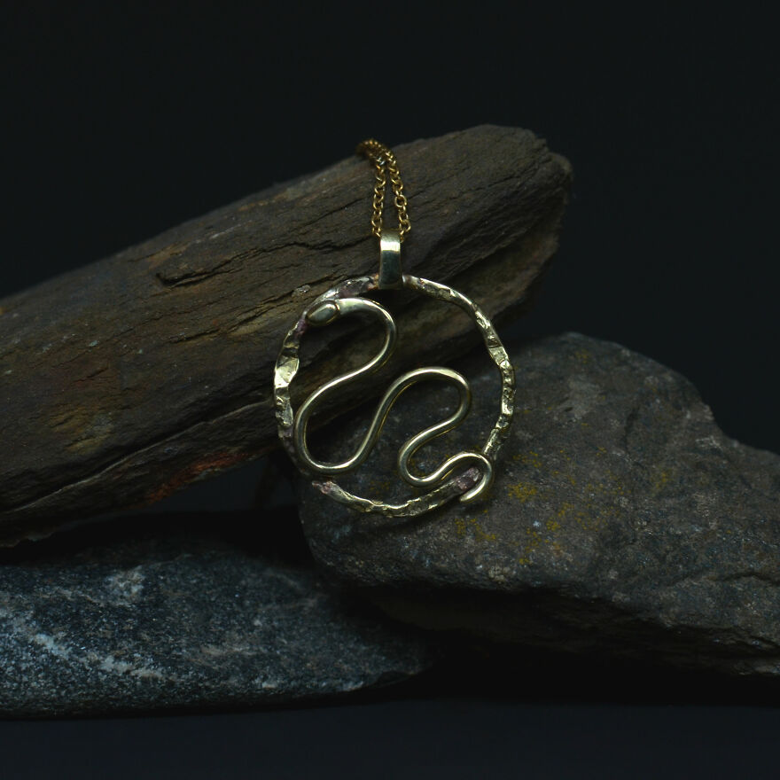 "Grass Snake In The Mountains" Pendant, Framed Into A Circle