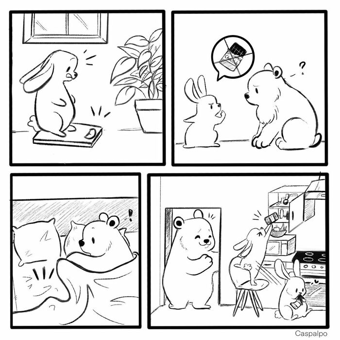 Artist Shows The Daily Life Of A Couple Formed By A Bear And A Rabbit And This Is Very Cute